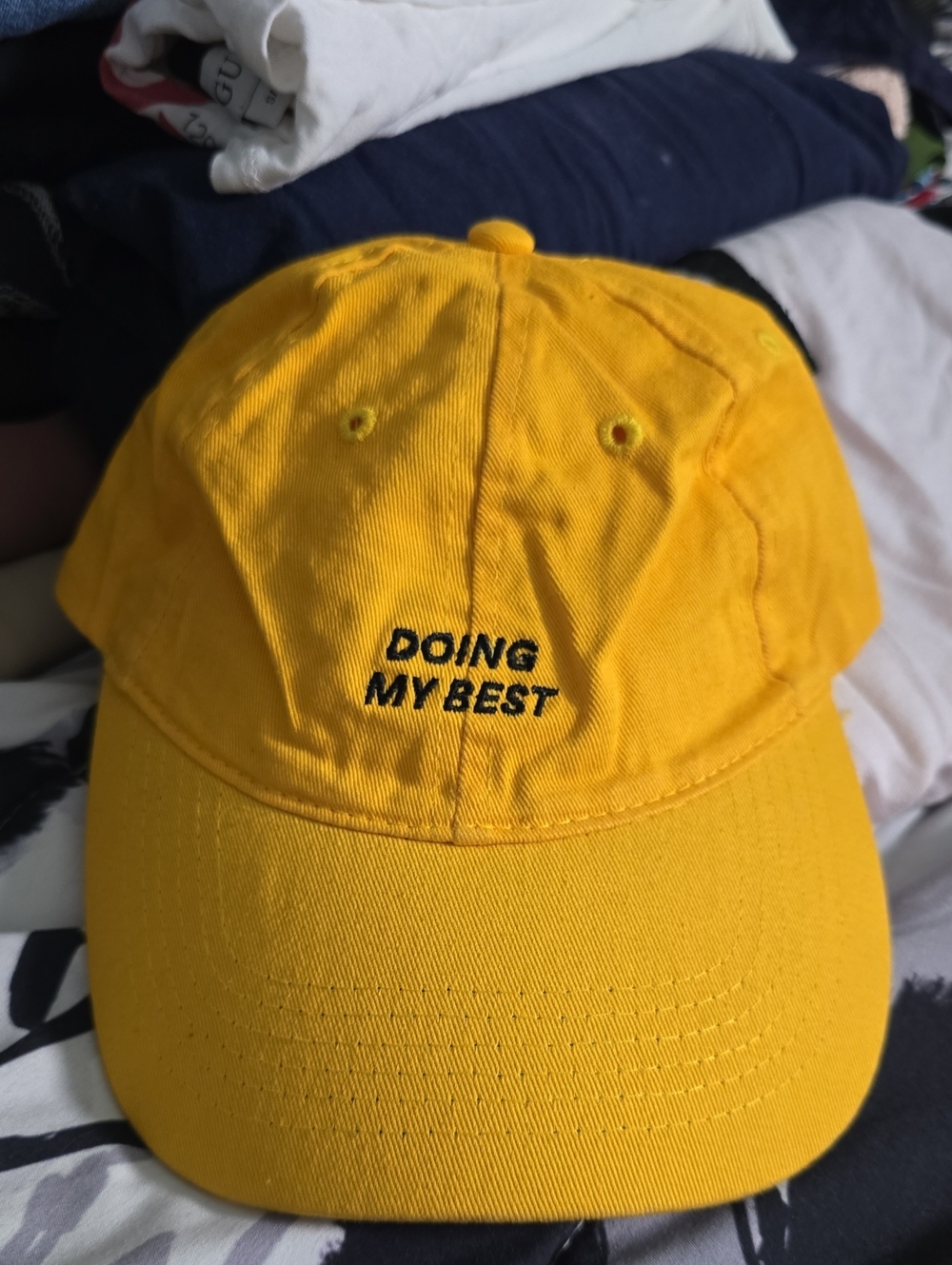 Yellow 'Doing My Best' Embroidered Cotton Baseball Cap